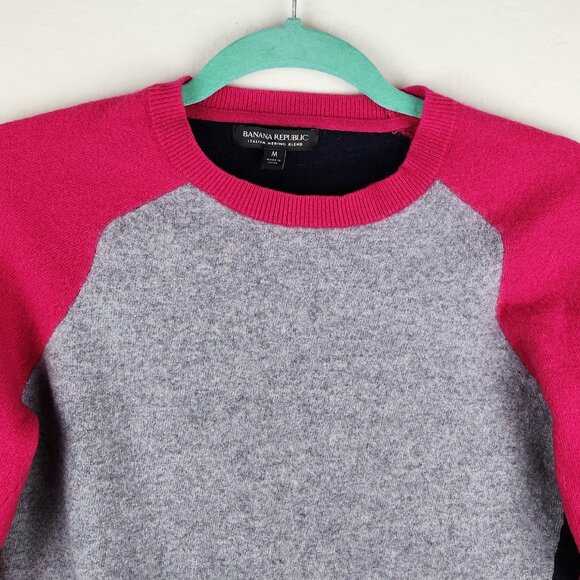 Banana Republic Italian Wool Blend Colorblock Raglan Sleeve Sweater M *shrunk?* - Picture 3 of 7